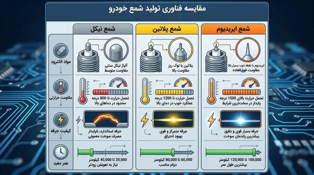 تفاوت شمع خودرو بر اساس فناوری