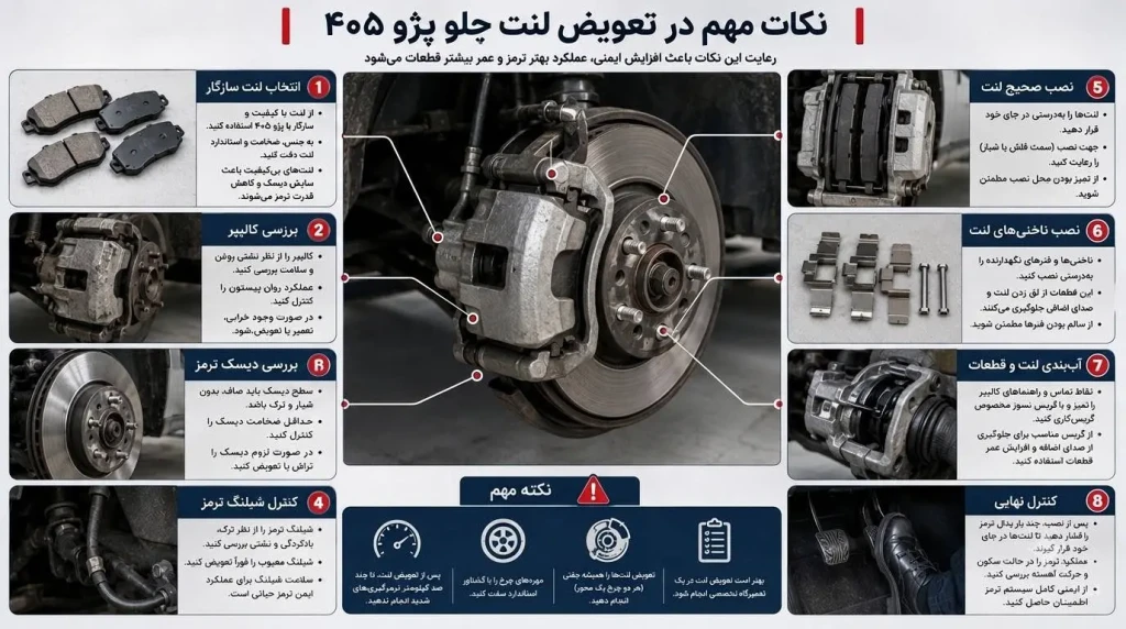 نکات مهم در تعویض لنت جلو ۴۰۵