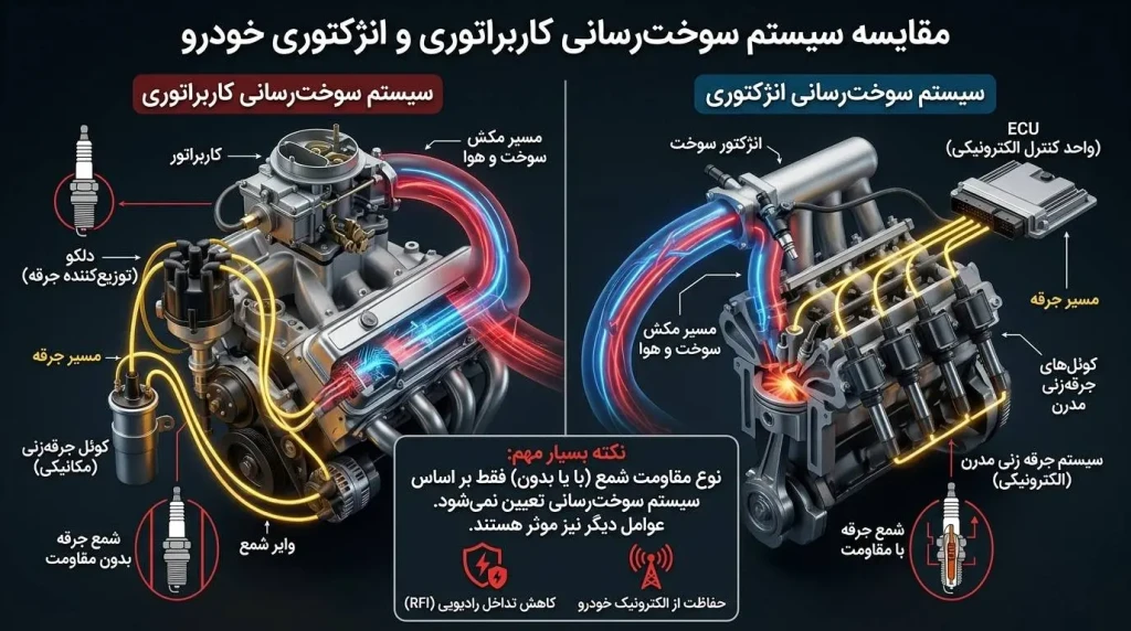 تفاوت شمع کاربراتوری با انژکتوری