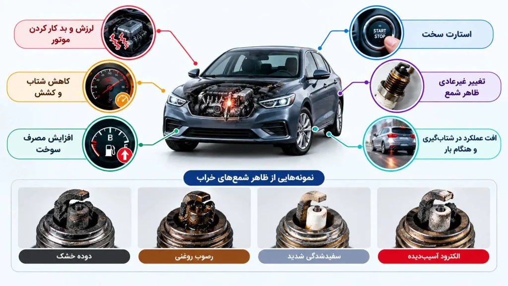 نشانه های سوختن شمع ماشین